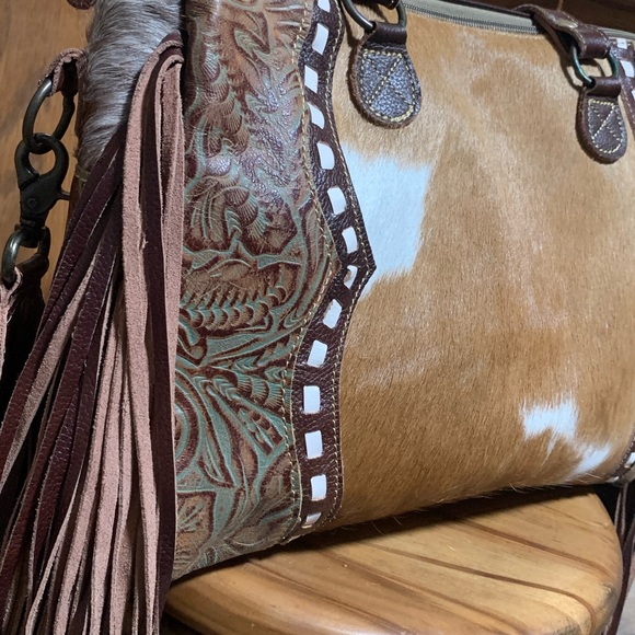 Myra, Brown and Tan Fringe Women's Bag - Picture 5 of 10